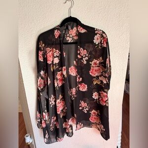 Forever 21 Black Floral Kimono